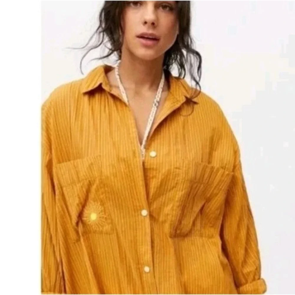 Urban Outfitters Dress SZ L Kennedy Cover UP Sun‎ Cotton Tunic Shirt Yellow #435 - Picture 12 of 13